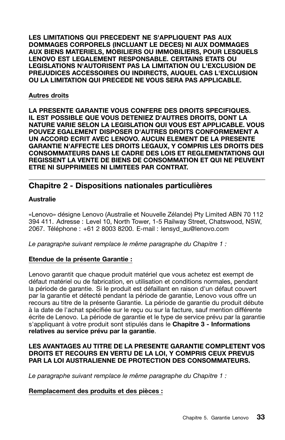 Chapitre 2 - dispositions nationales particulières | Lenovo ThinkCentre M70z User Manual | Page 101 / 336
