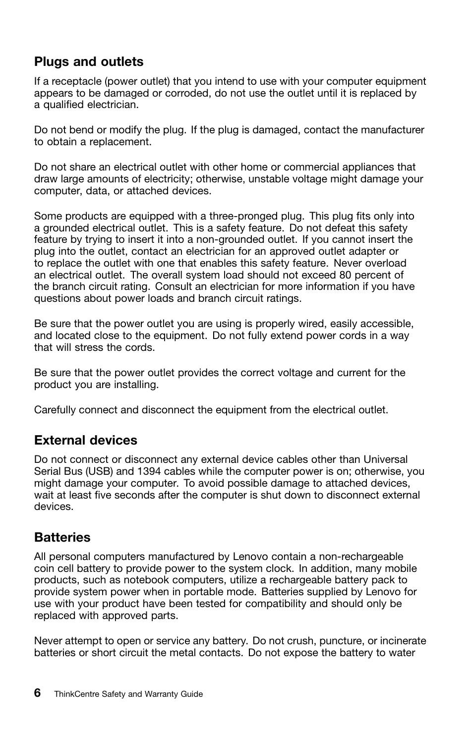 Plugs and outlets, External devices, Batteries | Lenovo ThinkCentre M70z User Manual | Page 12 / 336