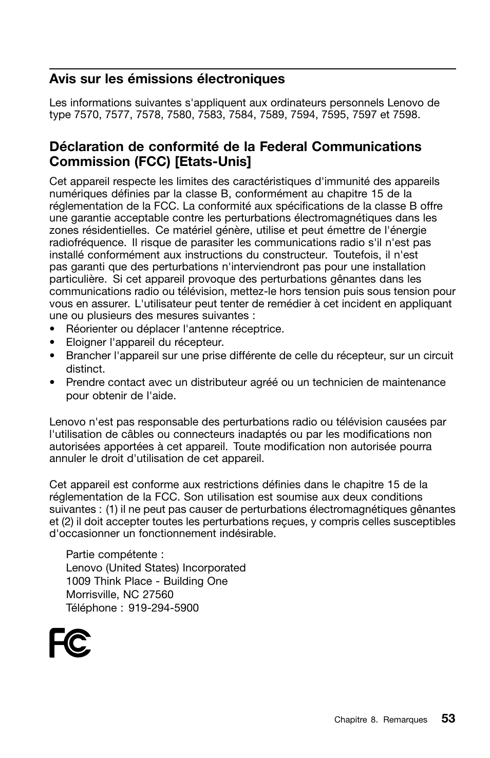 Avis sur les émissions électroniques | Lenovo ThinkCentre M70z User Manual | Page 121 / 336