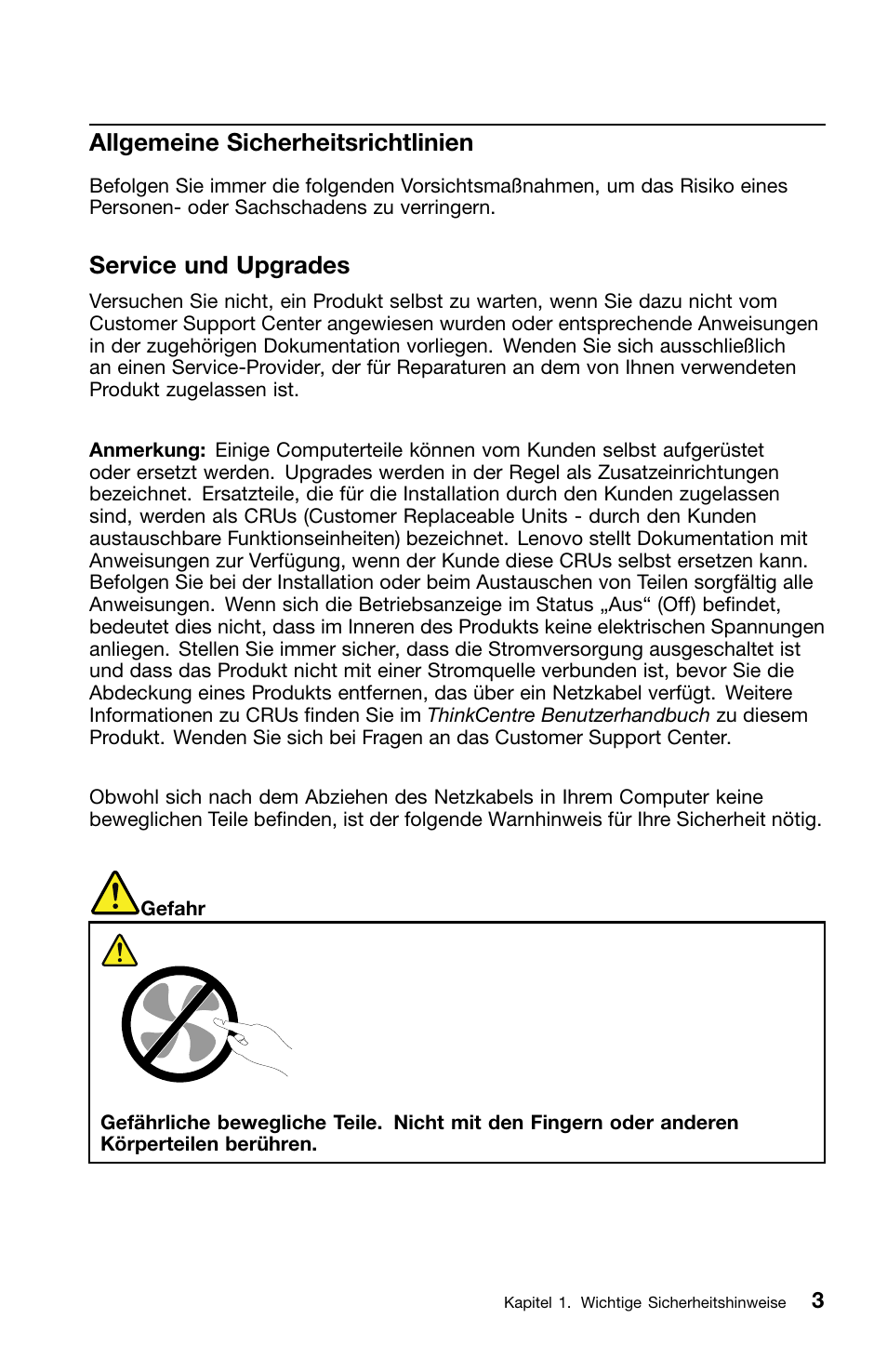 Allgemeine sicherheitsrichtlinien, Service und upgrades | Lenovo ThinkCentre M70z User Manual | Page 139 / 336