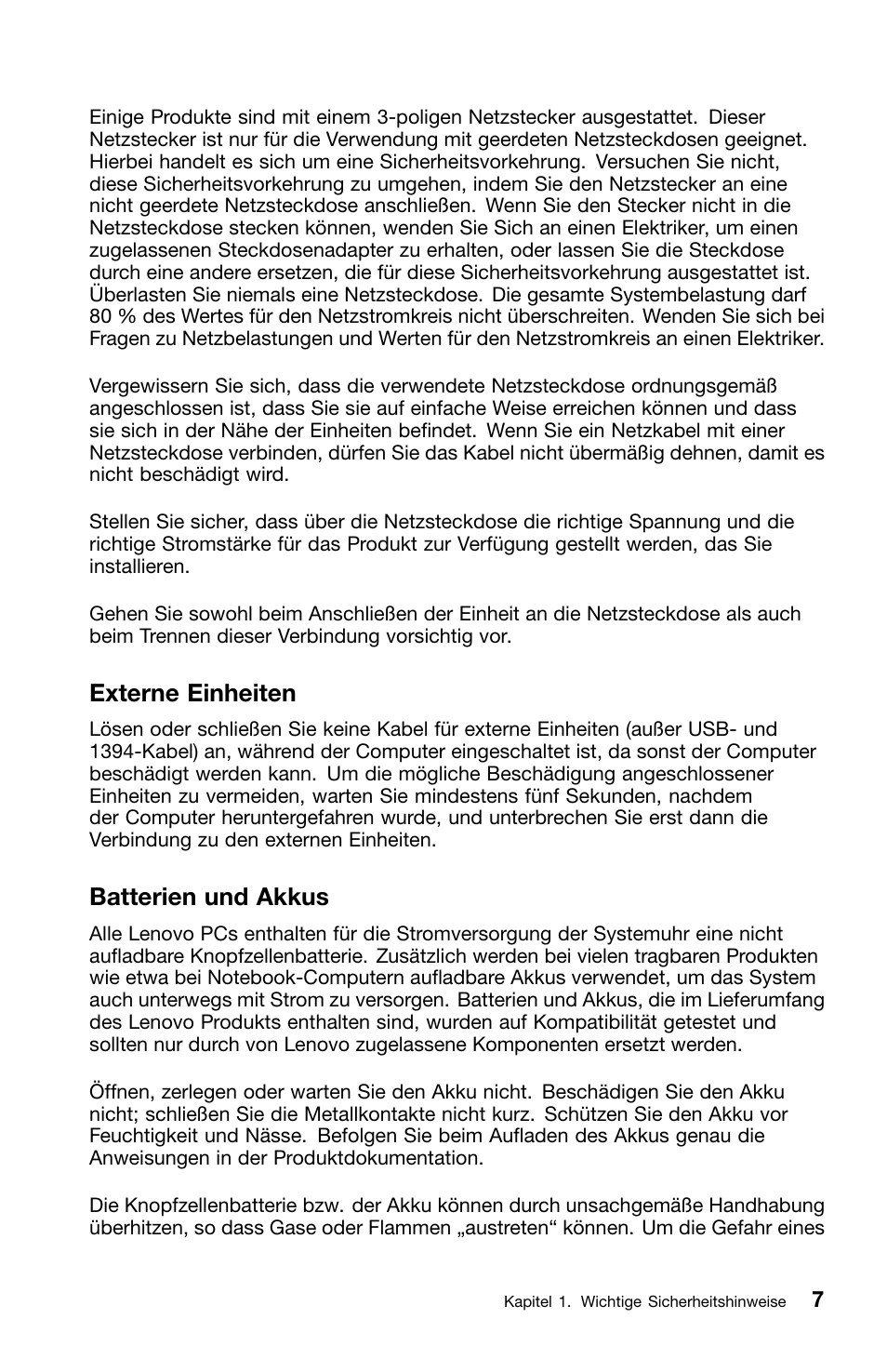 Externe einheiten, Batterien und akkus | Lenovo ThinkCentre M70z User Manual | Page 143 / 336