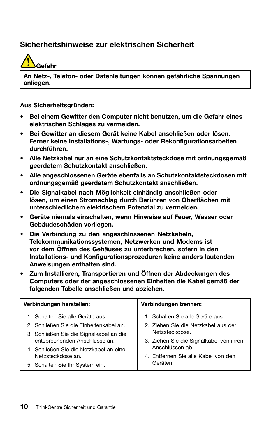 Sicherheitshinweise zur elektrischen sicherheit | Lenovo ThinkCentre M70z User Manual | Page 146 / 336