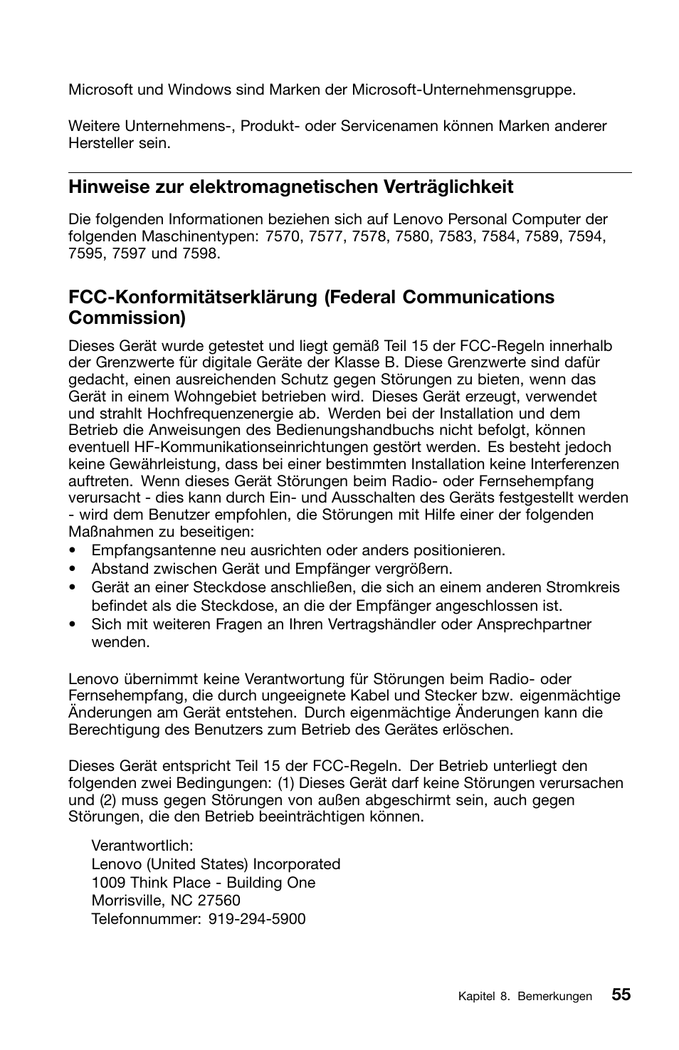 Hinweise zur elektromagnetischen verträglichkeit | Lenovo ThinkCentre M70z User Manual | Page 191 / 336