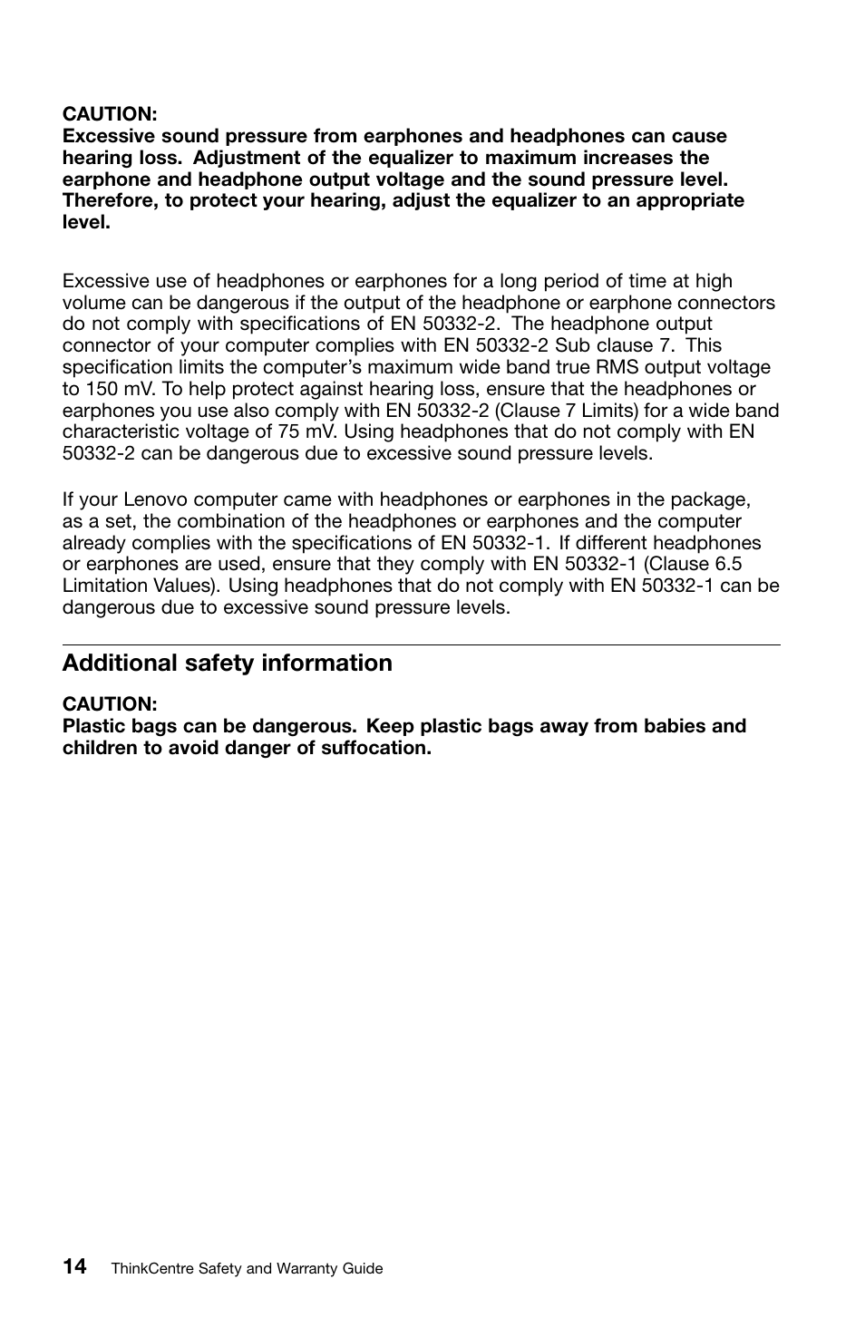 Additional safety information | Lenovo ThinkCentre M70z User Manual | Page 20 / 336