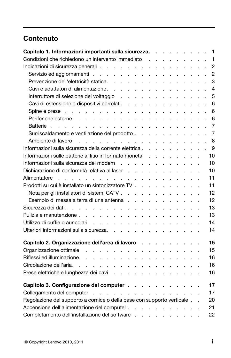 Italian, Contenuto | Lenovo ThinkCentre M70z User Manual | Page 203 / 336