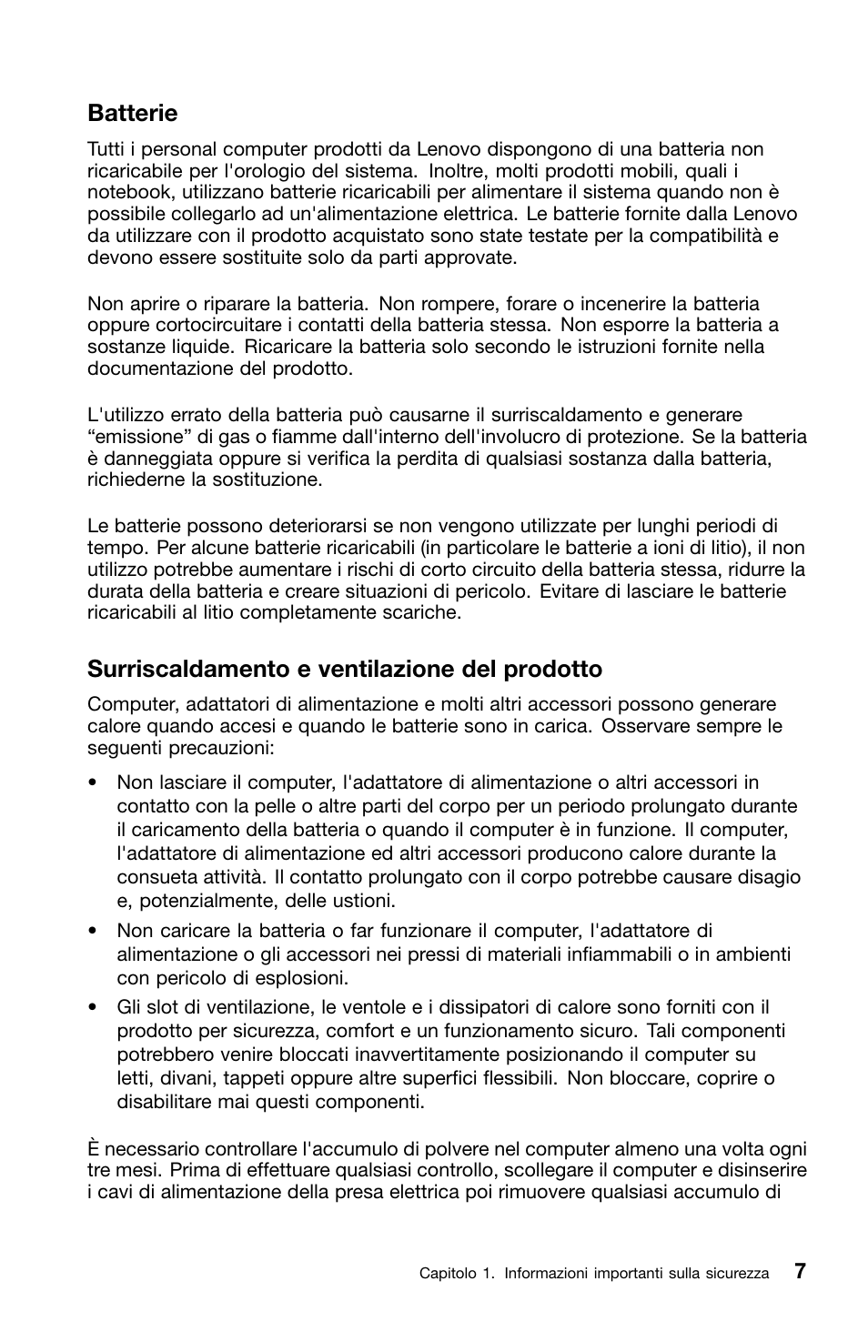 Batterie, Surriscaldamento e ventilazione del prodotto | Lenovo ThinkCentre M70z User Manual | Page 213 / 336