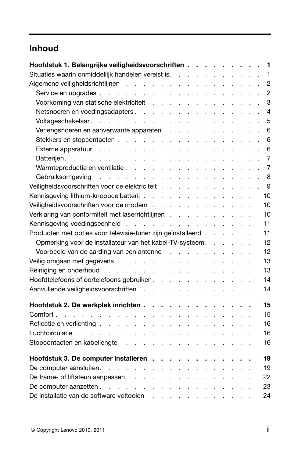 Dutch, Inhoud | Lenovo ThinkCentre M70z User Manual | Page 267 / 336