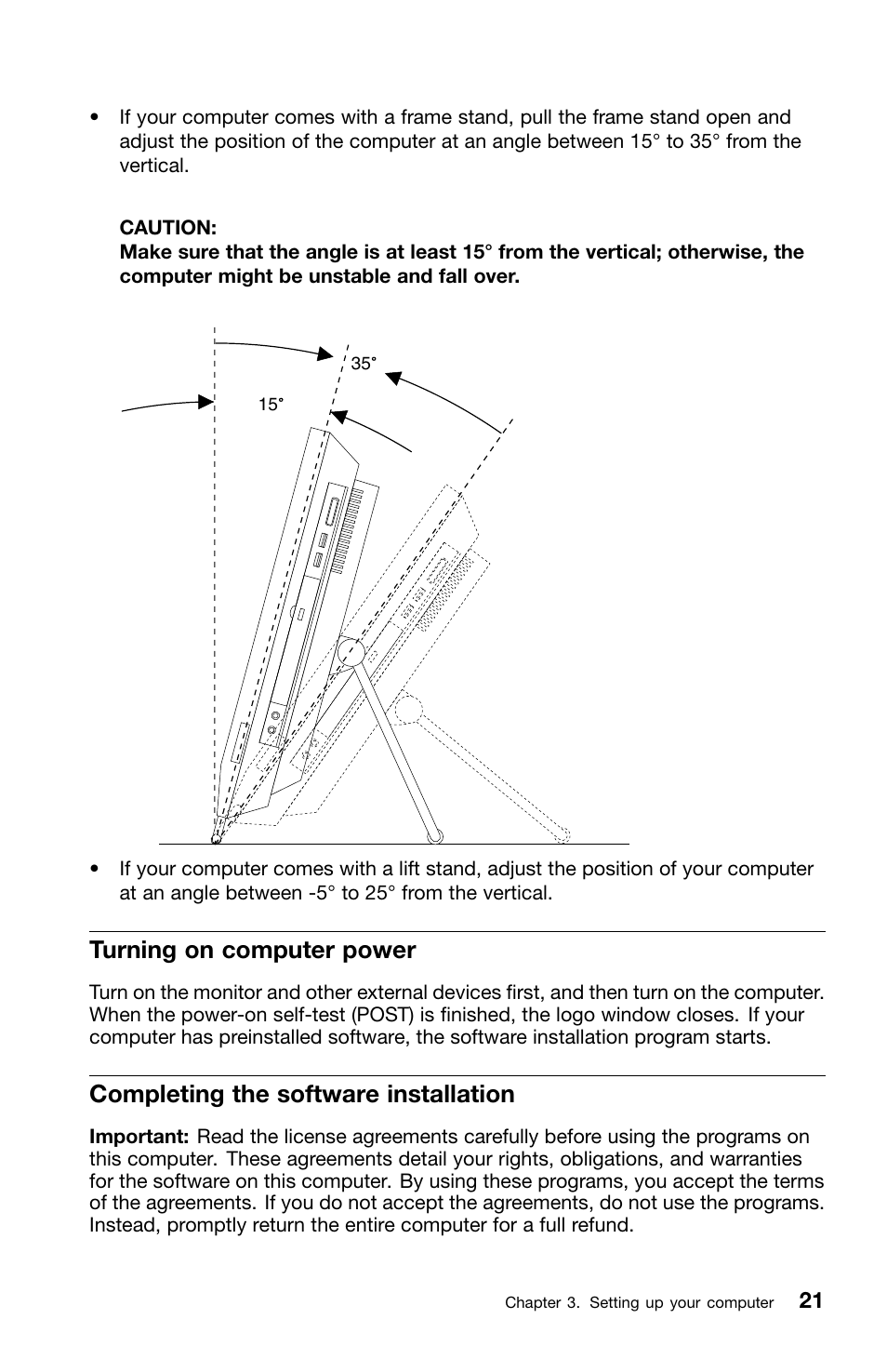 Turning on computer power, Completing the software installation | Lenovo ThinkCentre M70z User Manual | Page 27 / 336