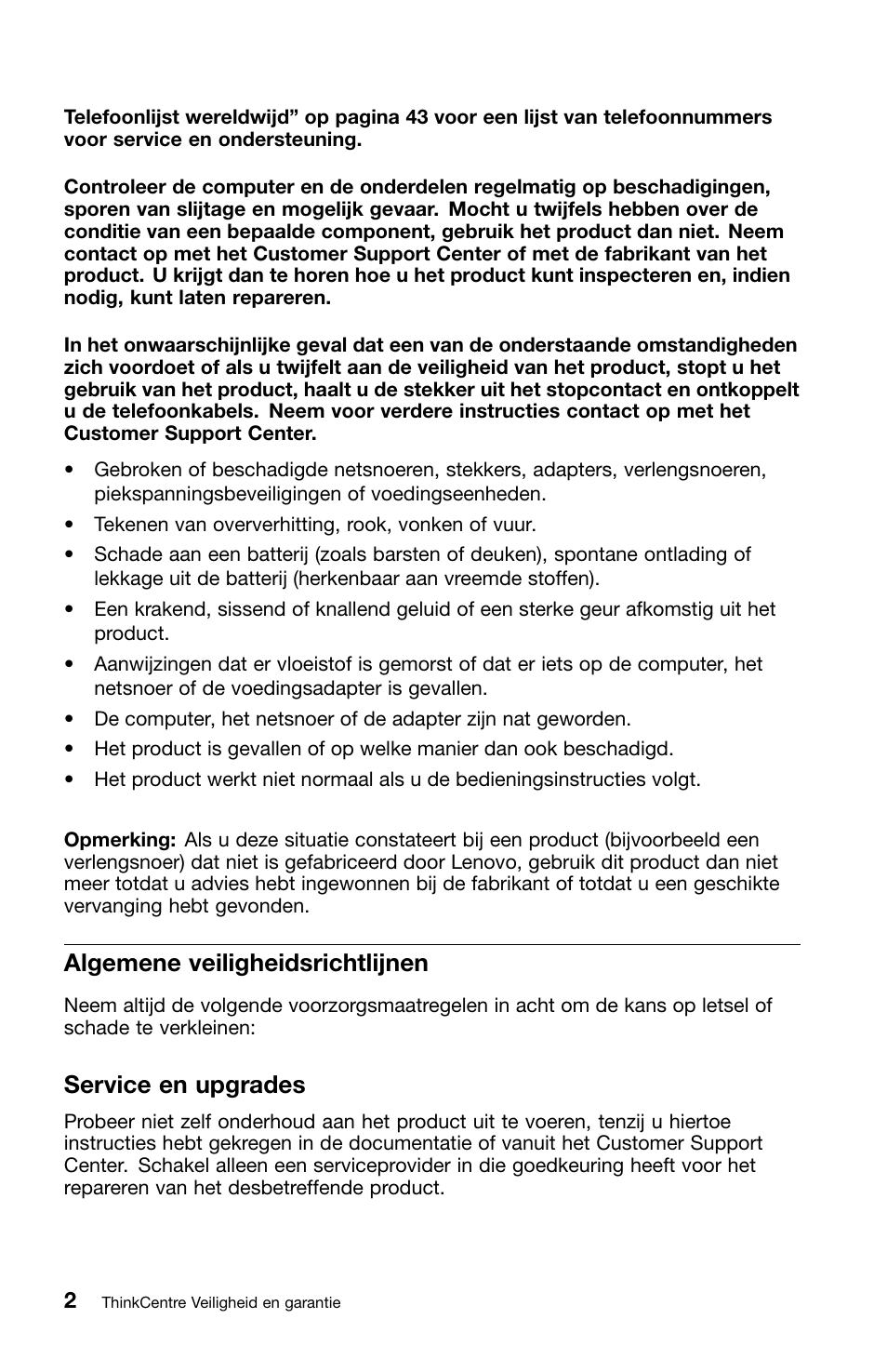 Algemene veiligheidsrichtlijnen, Service en upgrades | Lenovo ThinkCentre M70z User Manual | Page 272 / 336