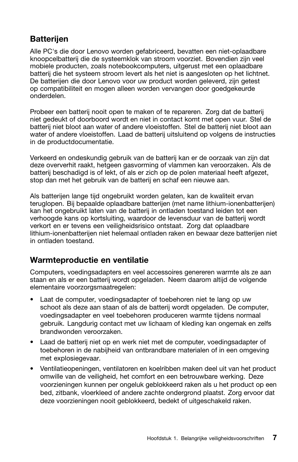 Batterijen, Warmteproductie en ventilatie | Lenovo ThinkCentre M70z User Manual | Page 277 / 336