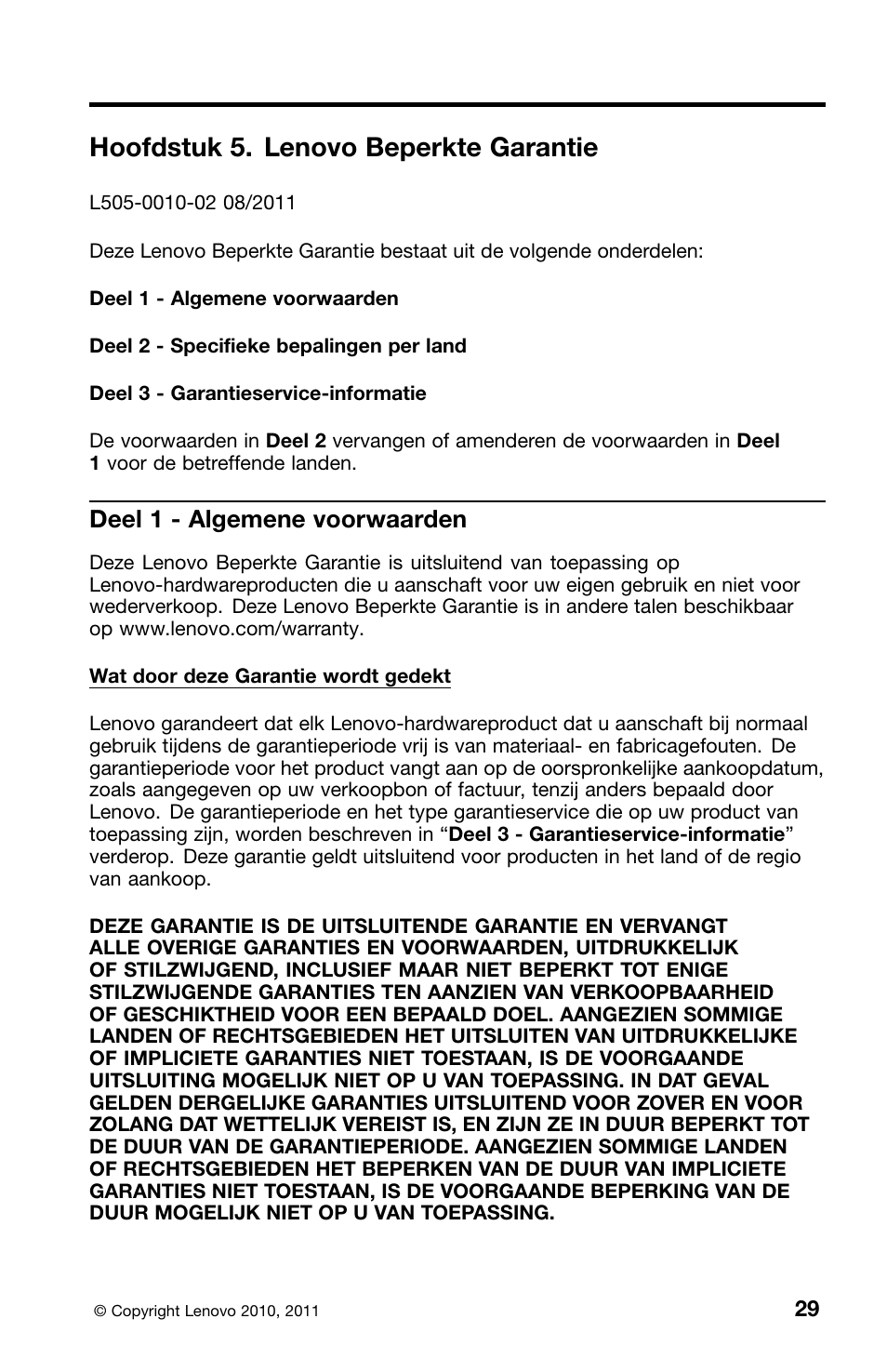 Hoofdstuk 5. lenovo beperkte garantie, Deel 1 - algemene voorwaarden | Lenovo ThinkCentre M70z User Manual | Page 299 / 336