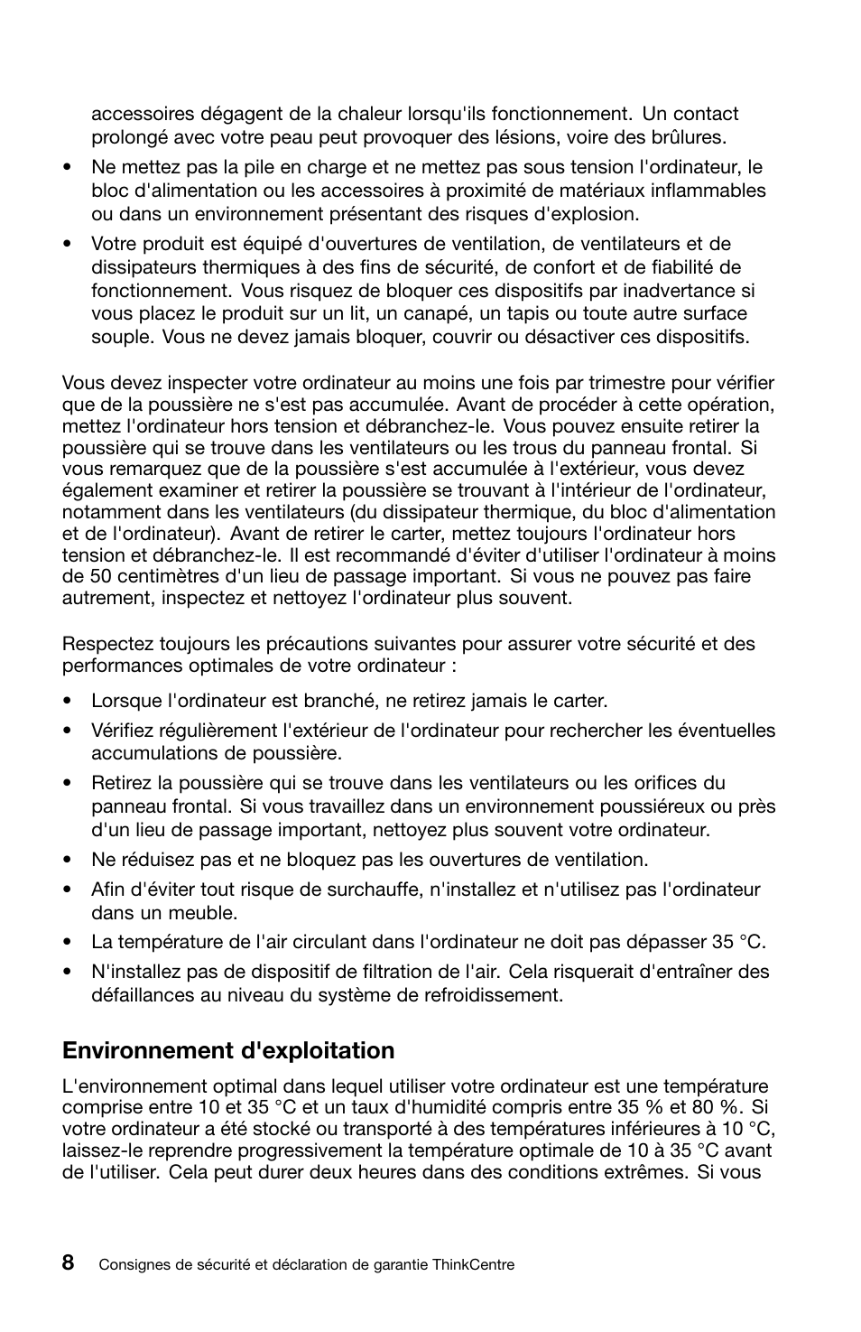 Environnement d'exploitation | Lenovo ThinkCentre M70z User Manual | Page 76 / 336