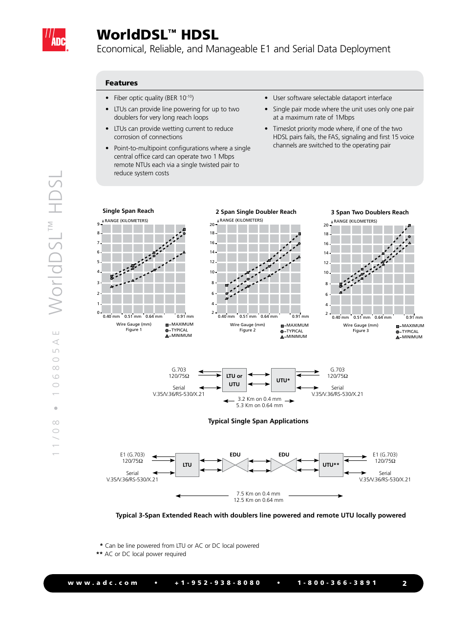 Worlddsl, Hdsl, Features | ADC Double Pair/Line Power HDSL User Manual | Page 2 / 4