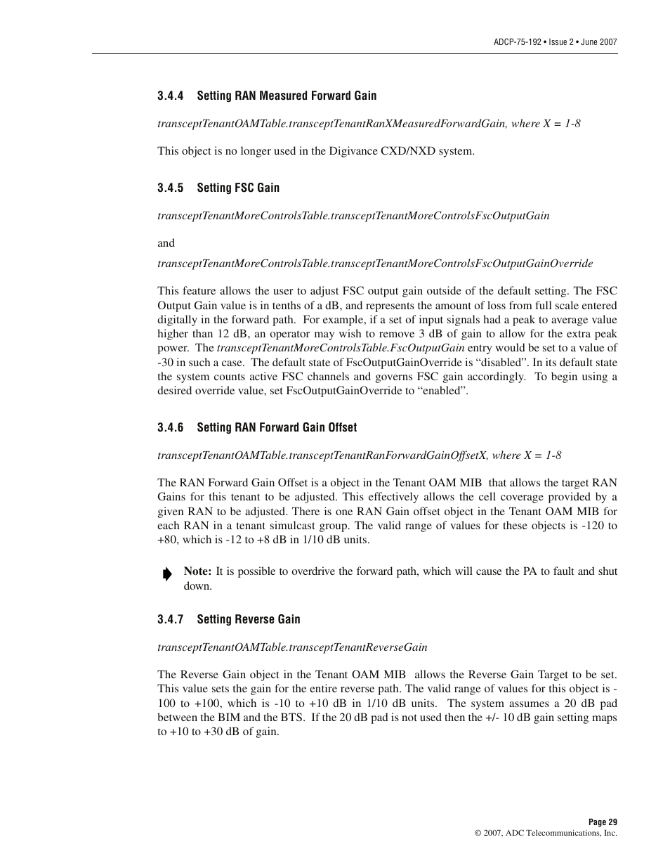 4 setting ran measured forward gain, 5 setting fsc gain, 6 setting ran forward gain offset | 7 setting reverse gain, Setting ran measured forward gain, Setting fsc gain, Setting ran forward gain offset, Setting reverse gain | ADC 75-192 User Manual | Page 41 / 74