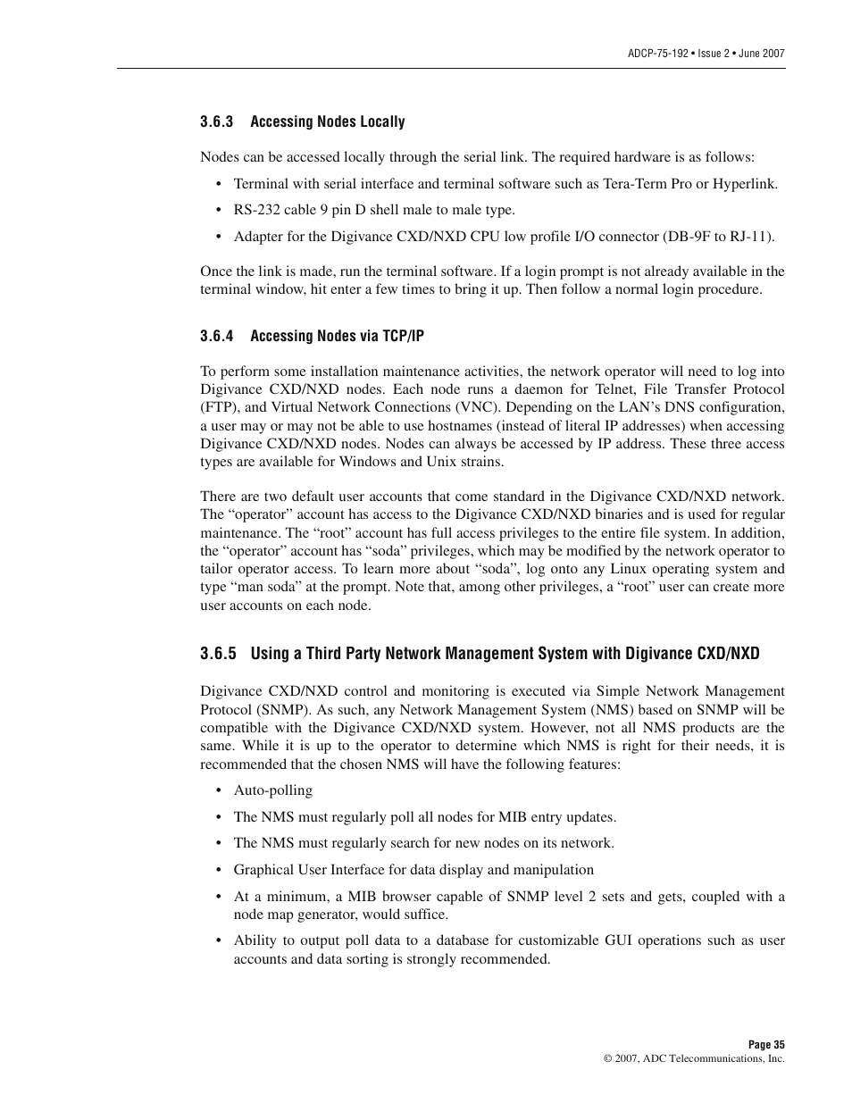 3 accessing nodes locally, 4 accessing nodes via tcp/ip, Accessing nodes locally | Accessing nodes via tcp/ip | ADC 75-192 User Manual | Page 47 / 74