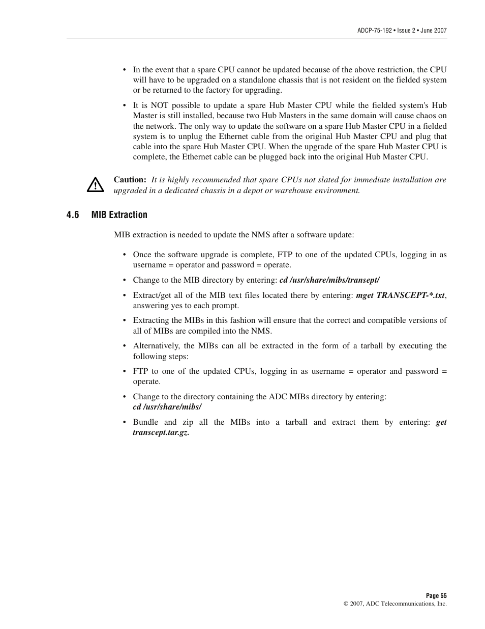 6 mib extraction, Mib extraction | ADC 75-192 User Manual | Page 67 / 74