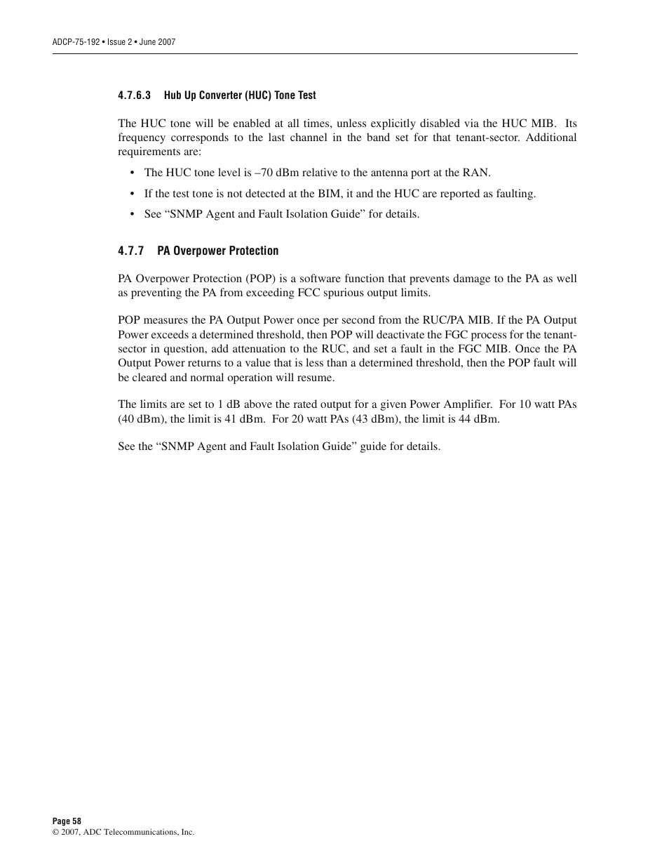 7 pa overpower protection, Pa overpower protection | ADC 75-192 User Manual | Page 70 / 74