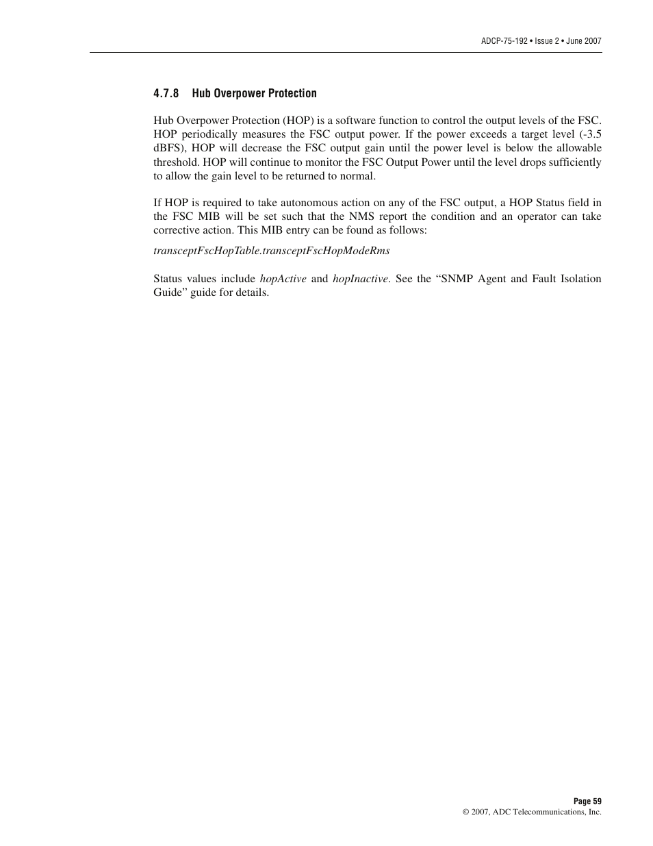 8 hub overpower protection, Hub overpower protection | ADC 75-192 User Manual | Page 71 / 74