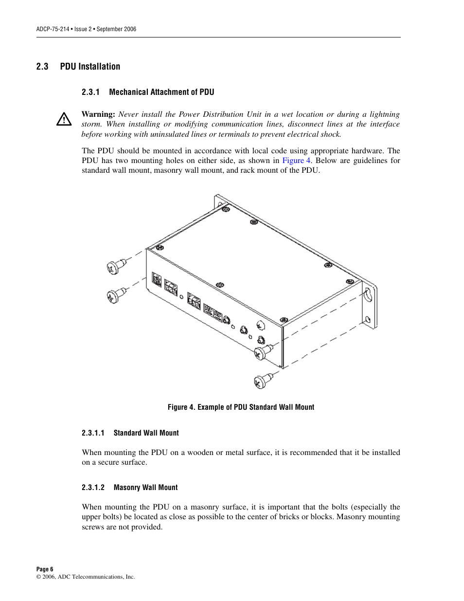 3 pdu installation, Pdu installation | ADC ClearGain Dual Inline Tower Mounted Amplifier System User Manual | Page 12 / 28