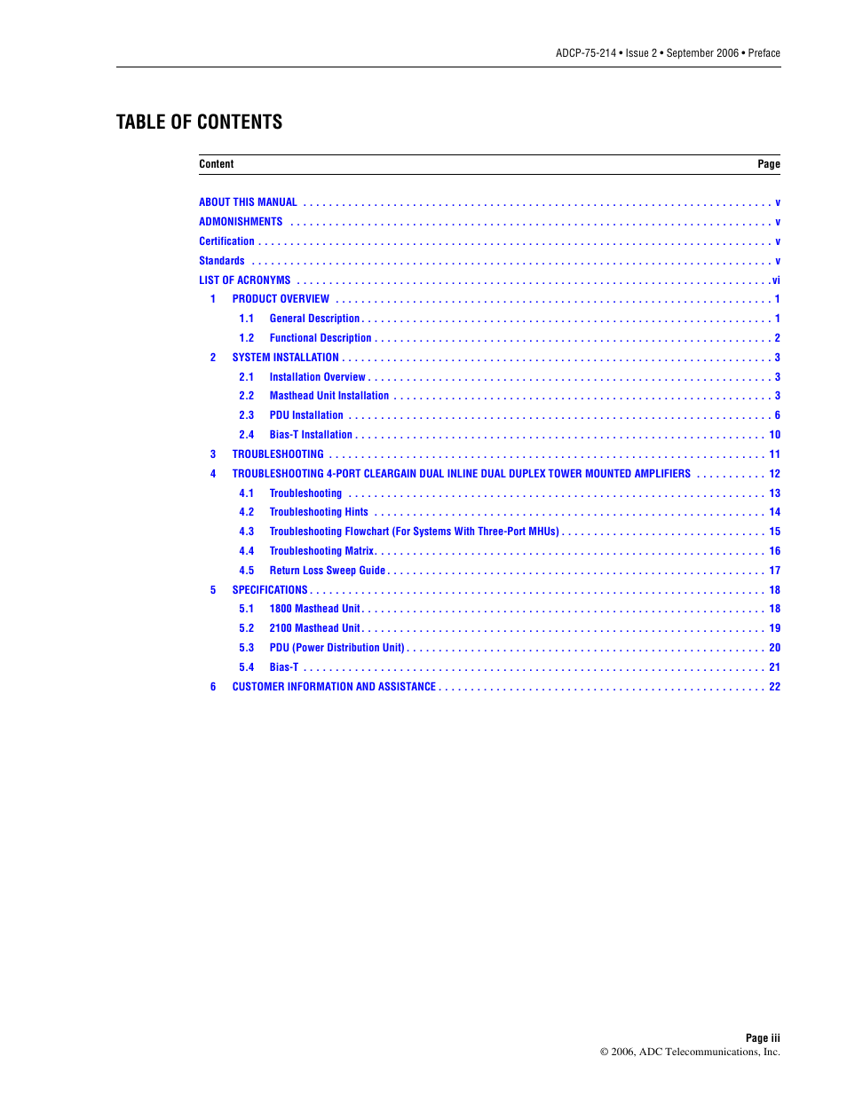 ADC ClearGain Dual Inline Tower Mounted Amplifier System User Manual | Page 3 / 28