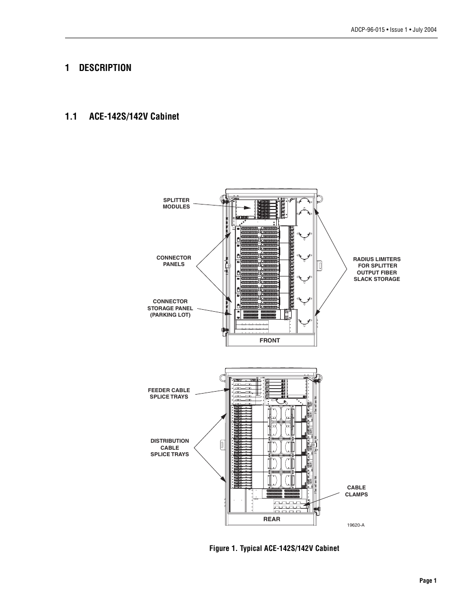 1 description, 1 ace-142s/142v cabinet, Description | Ace-142s/142v cabinet, 1description | ADC ACE-142S/142V User Manual | Page 7 / 55