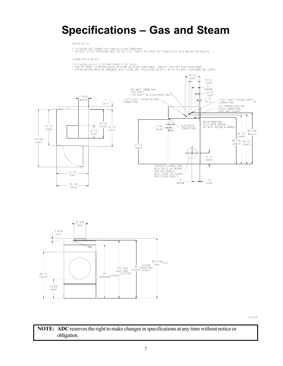 Specifications – gas and steam | ADC AD-170SE User Manual | Page 11 / 58