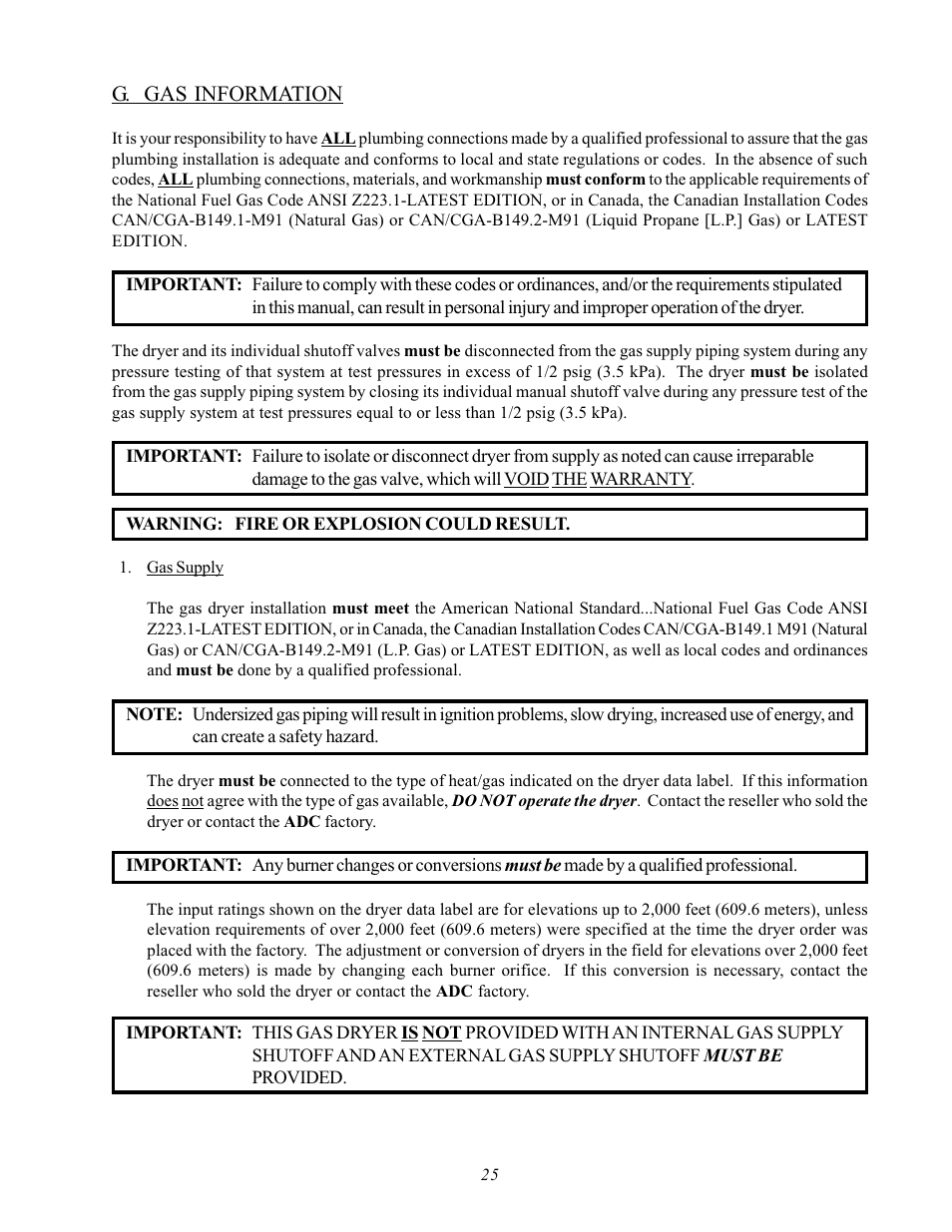 G. gas information | ADC AD-170SE User Manual | Page 29 / 58