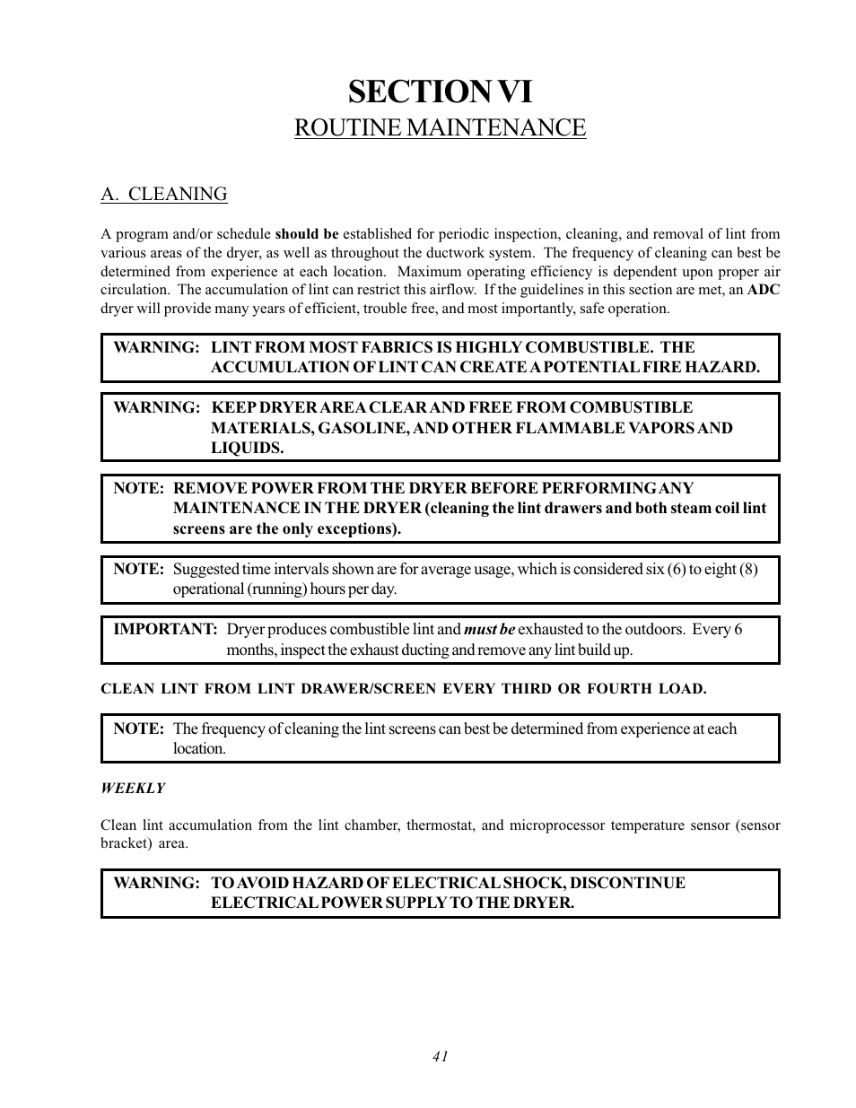 Section vi routine maintenance, A. cleaning, Routine maintenance | ADC AD-170SE User Manual | Page 45 / 58