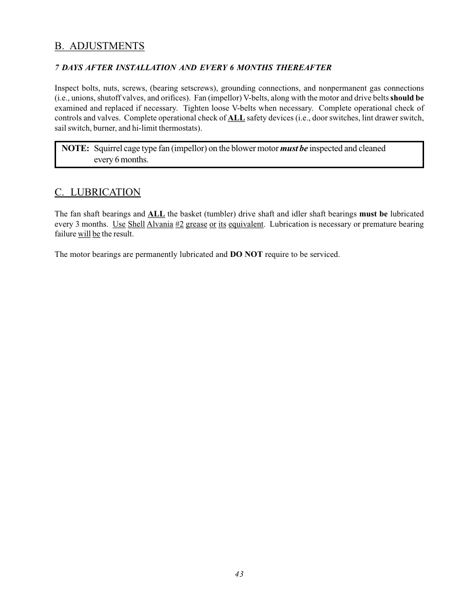 B. adjustments c. lubrication | ADC AD-170SE User Manual | Page 47 / 58