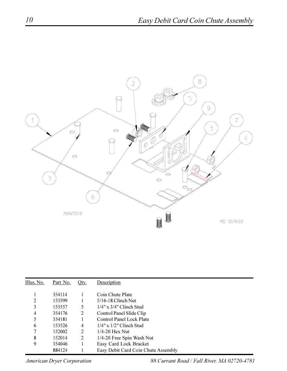 Main door switch assembly, Easy debit card coin chute assembly | ADC AD-360X2 User Manual | Page 12 / 38