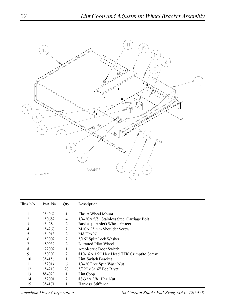 Bottom burner box assembly , 23, Lint coop and adjustment wheel bracket assembly | ADC AD-360X2 User Manual | Page 24 / 38