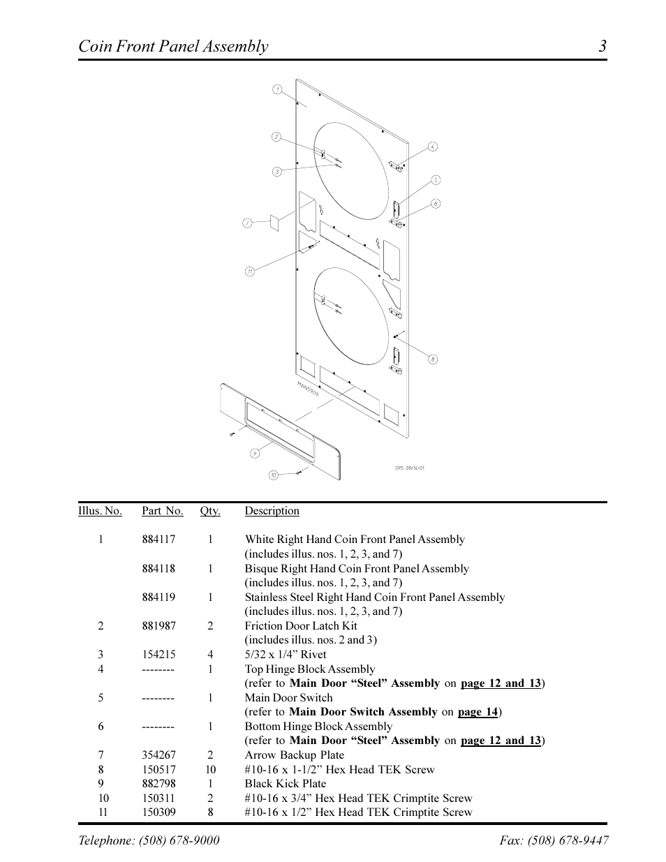 Front panel assembly, Coin front panel assembly | ADC AD-360X2 User Manual | Page 5 / 38