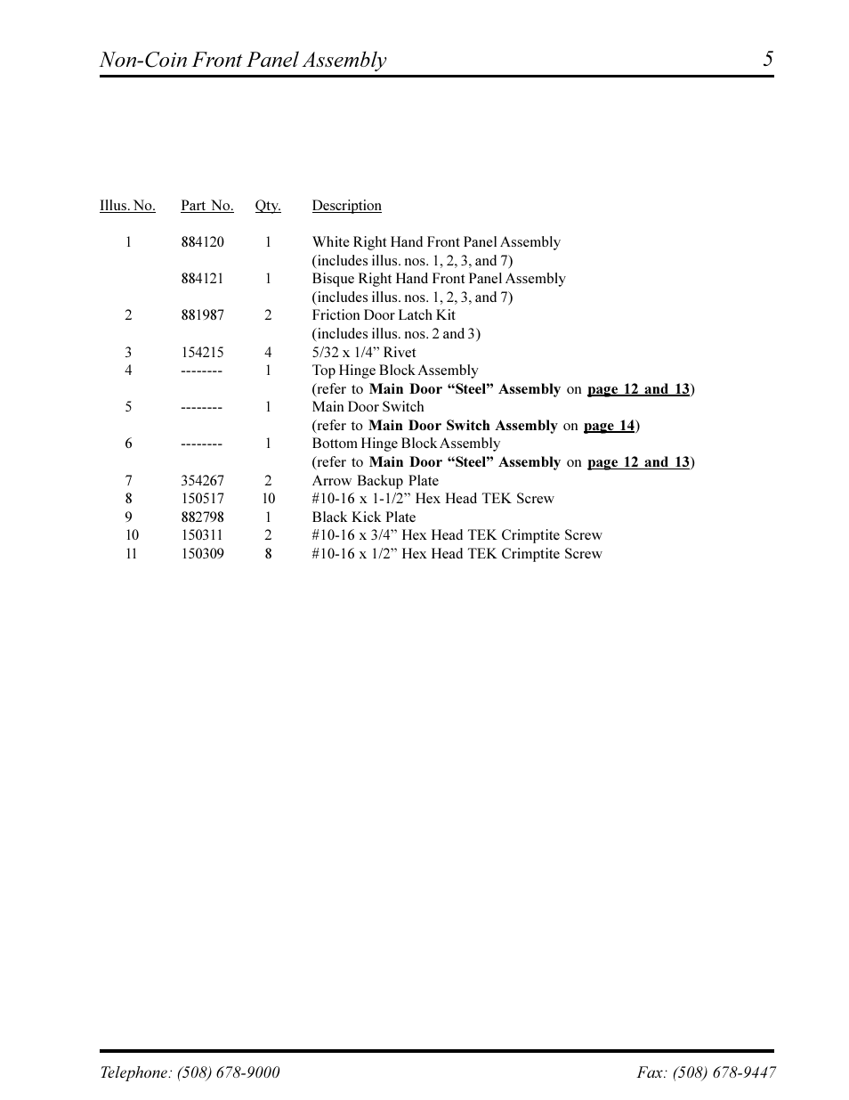Left coin computer panel type ii, Non-coin front panel assembly | ADC AD-360X2 User Manual | Page 7 / 38