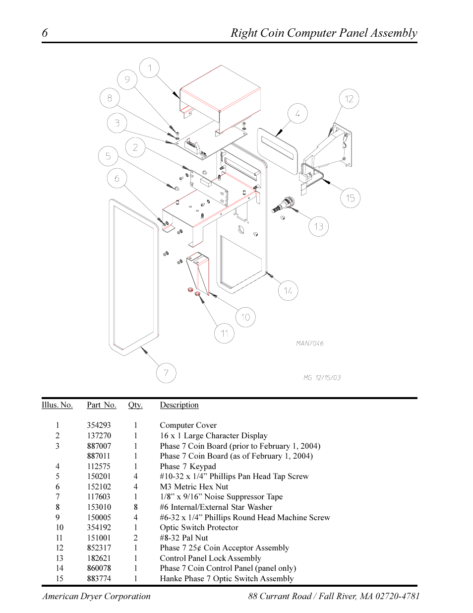 Coin chute assembly, Right coin computer panel assembly | ADC AD-360X2 User Manual | Page 8 / 38
