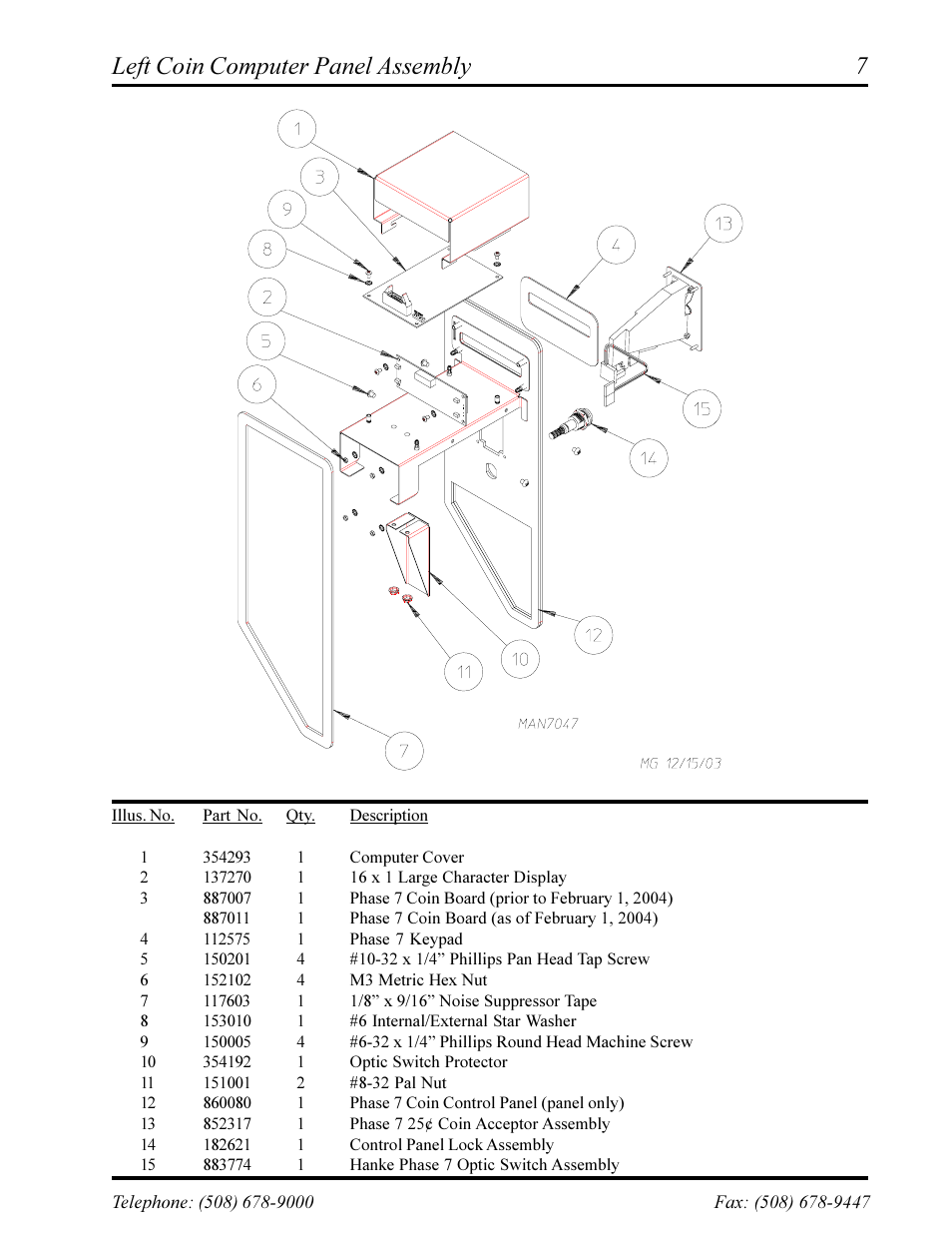 Coin box/vault assembly (left and right), Left coin computer panel assembly | ADC AD-360X2 User Manual | Page 9 / 38