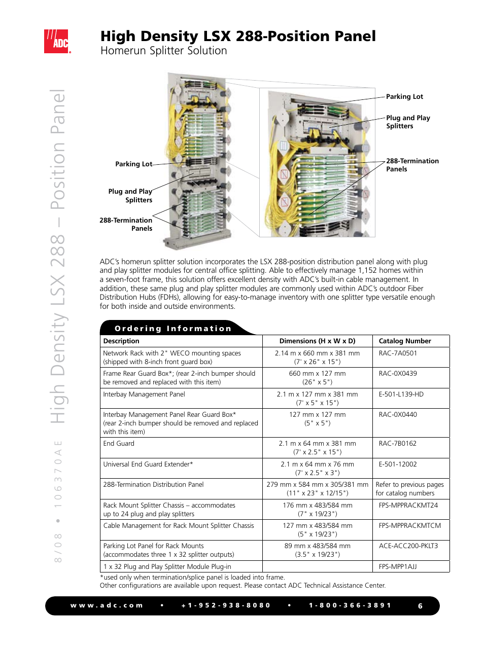 High density lsx 288 – position panel, High density lsx 288-position panel, Homerun splitter solution | ADC High Density Position Panel LSX 288 User Manual | Page 6 / 8