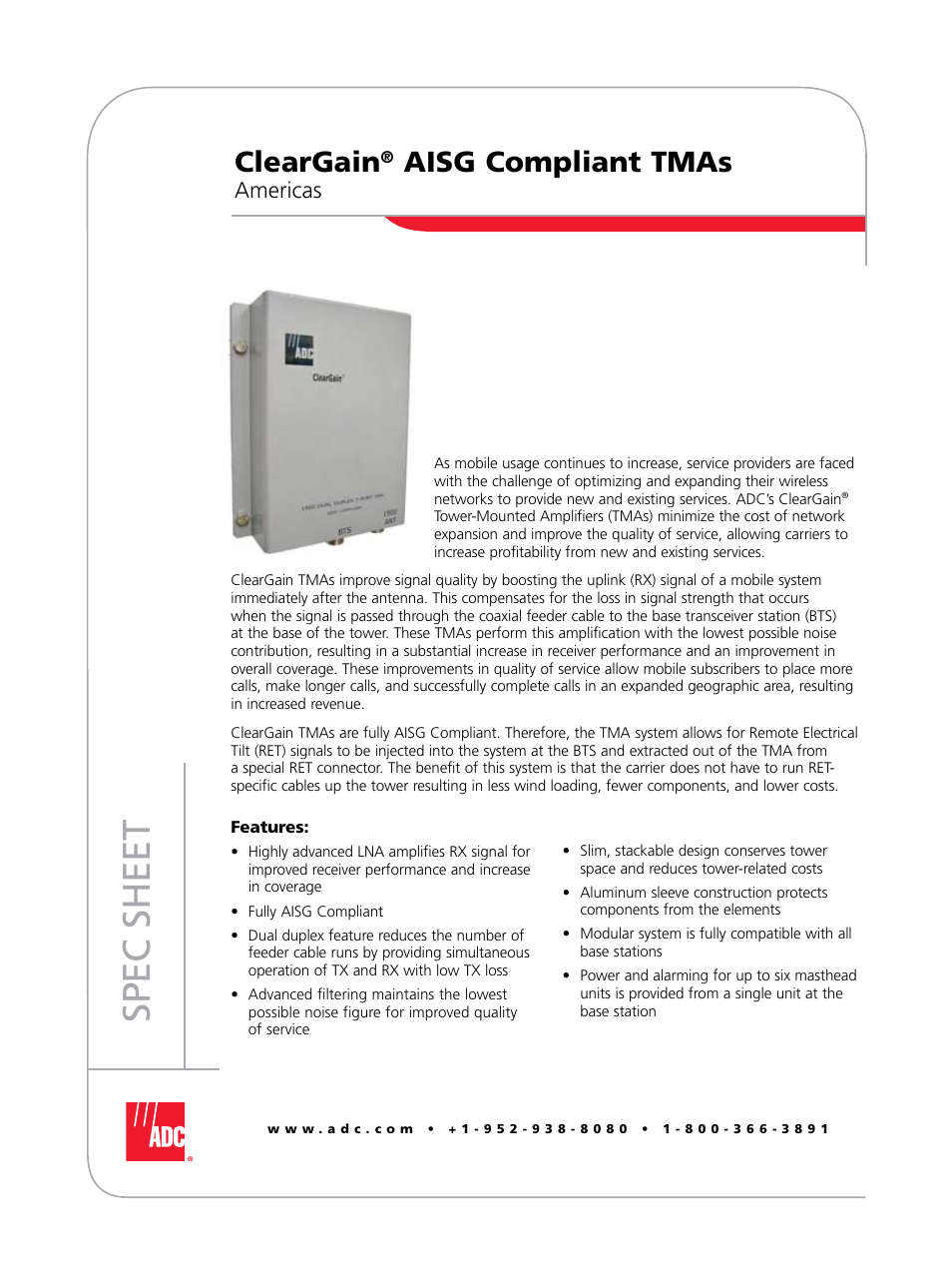 ADC Tower-mounted Amplifier ClearGain User Manual | 8 pages