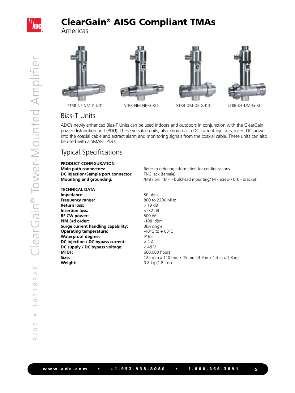 Cle ar g ai n, Cleargain, Aisg compliant tmas | ADC Tower-mounted Amplifier ClearGain User Manual | Page 5 / 8