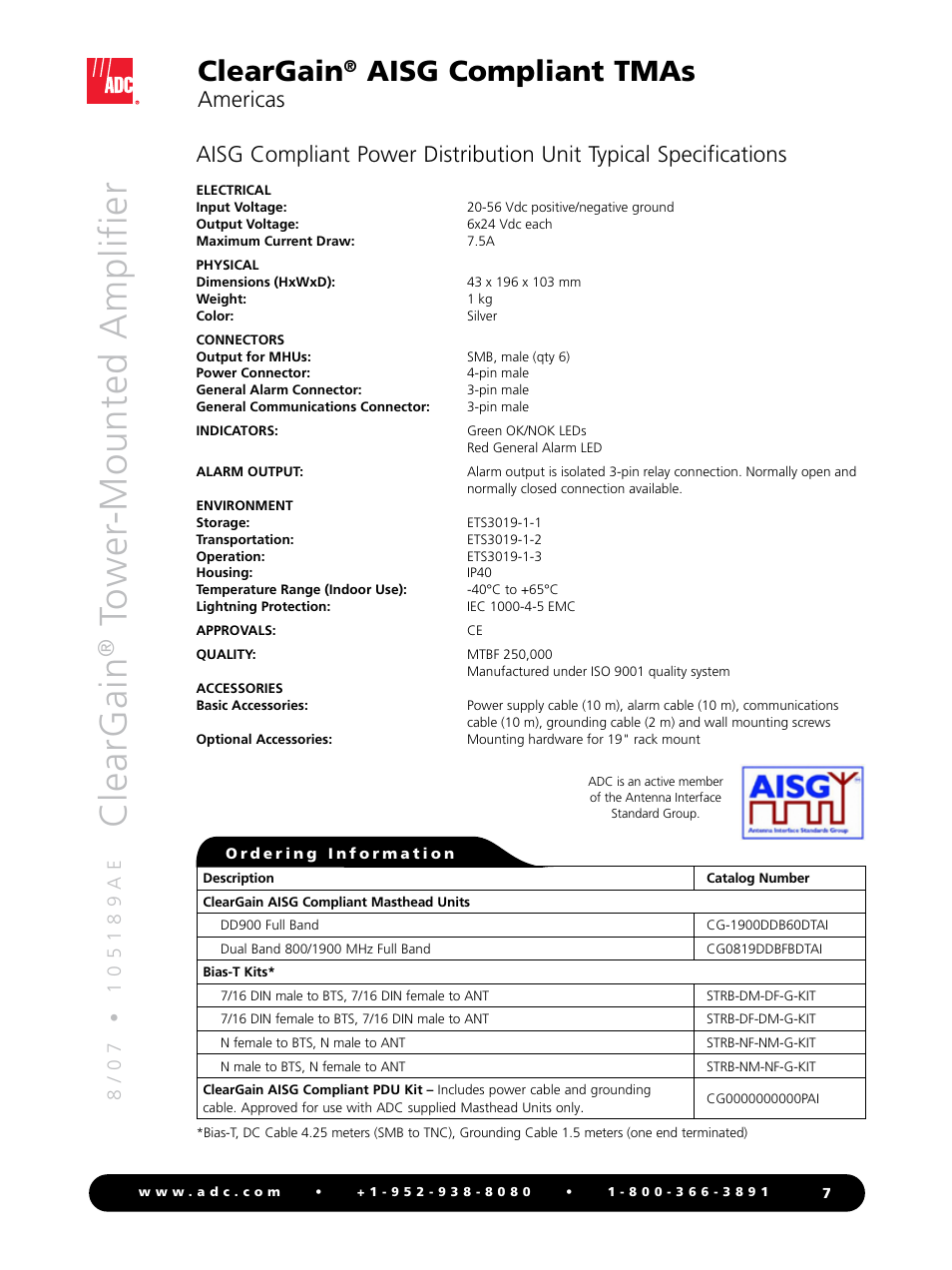 Cle ar g ai n, Cleargain, Aisg compliant tmas | Americas | ADC Tower-mounted Amplifier ClearGain User Manual | Page 7 / 8