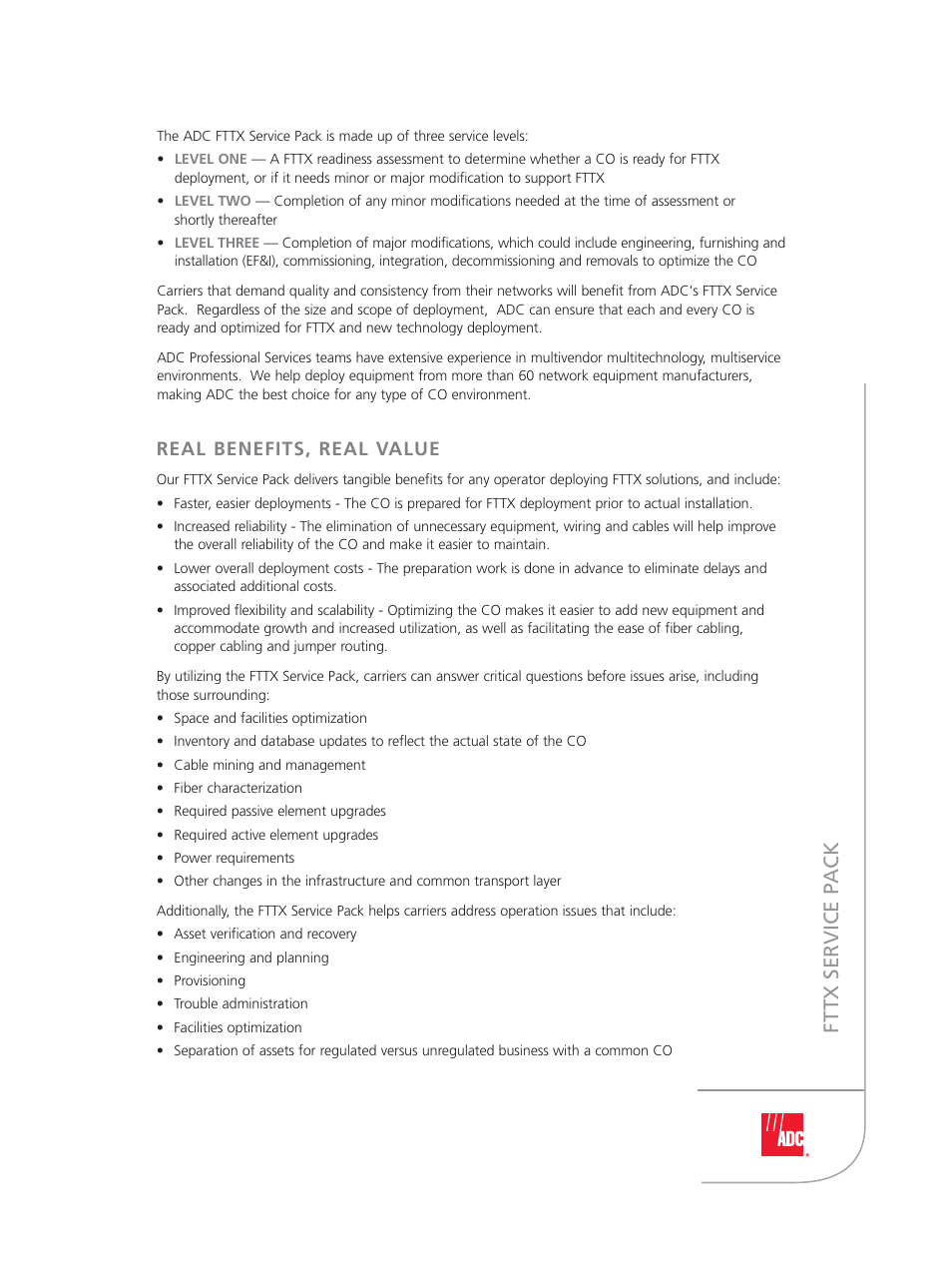 Fttx ser vice p ack, Real benefits, real value | ADC FTTX Service Pack User Manual | Page 3 / 4