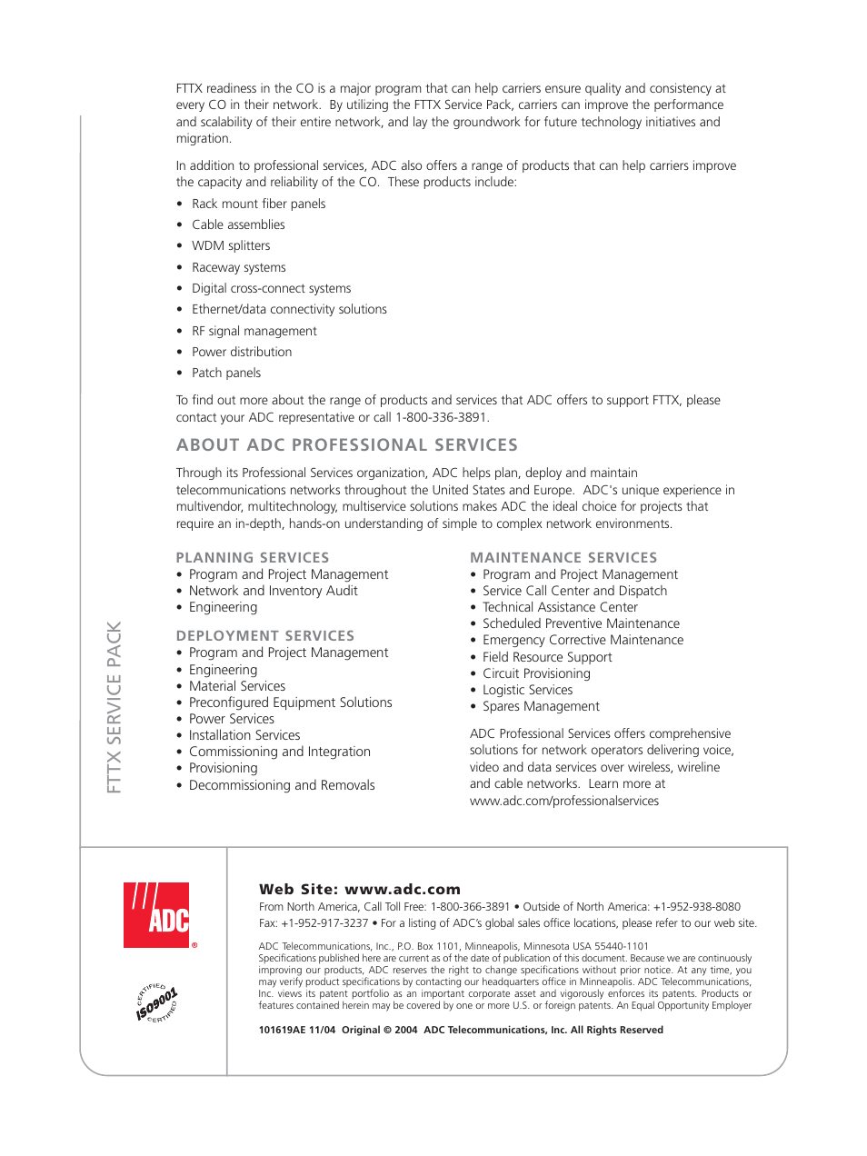 Fttx ser vice p ack, About adc professional services | ADC FTTX Service Pack User Manual | Page 4 / 4