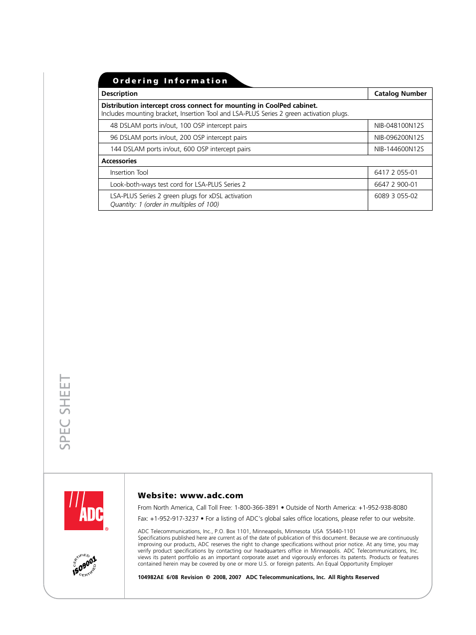 Spec sheet | ADC OmniReach NCX-1000s User Manual | Page 4 / 4