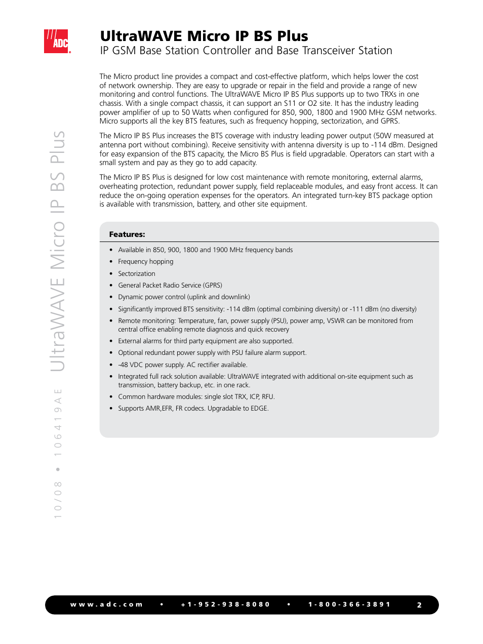 Ultraw a ve micr o ip bs plus, Ultrawave micro ip bs plus | ADC Micro BS Plus UltraWAVE User Manual | Page 2 / 4