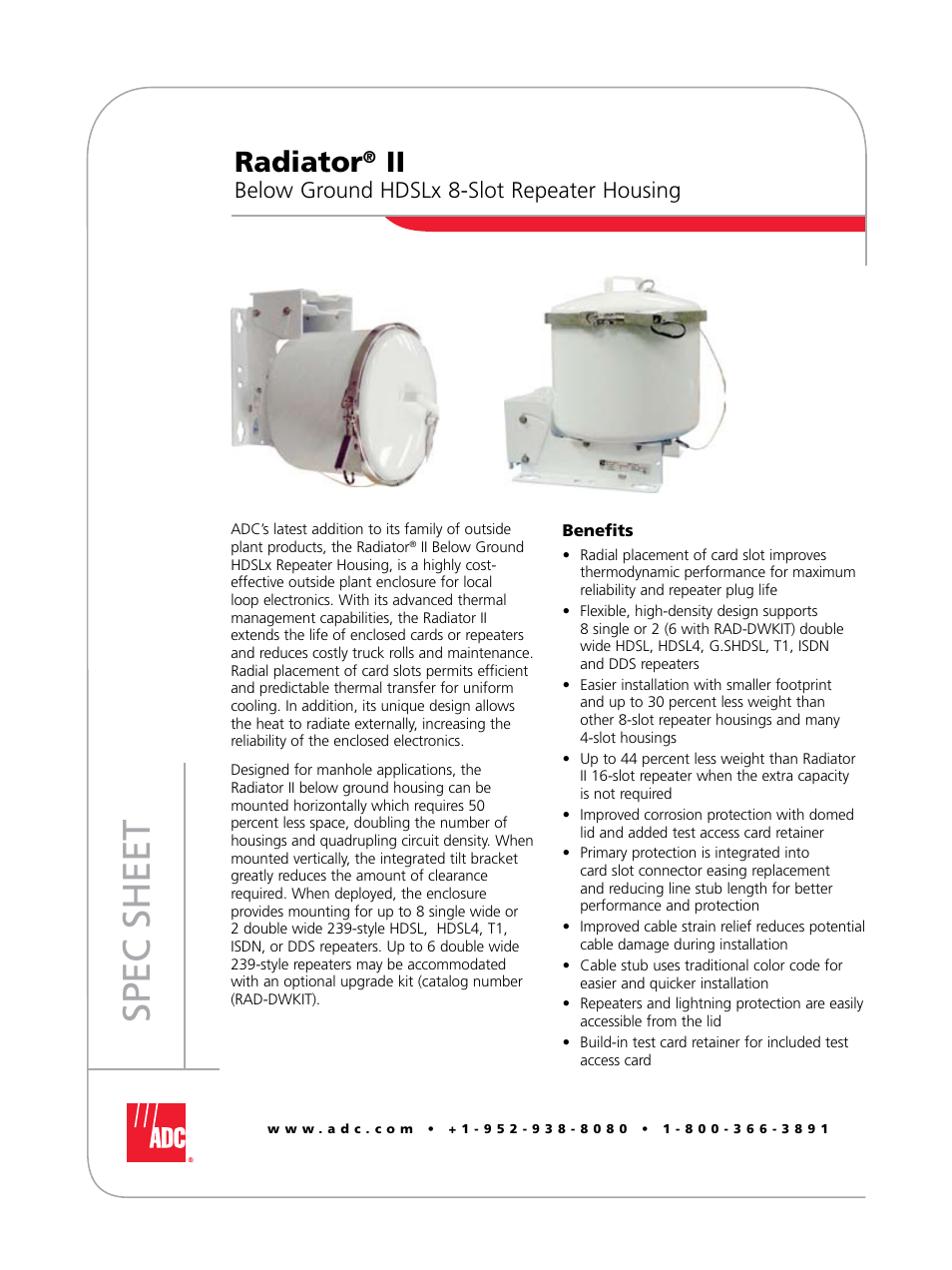 ADC Below Ground HDSLx 8-Slot Repeater Housing Radiator II User Manual | 2 pages