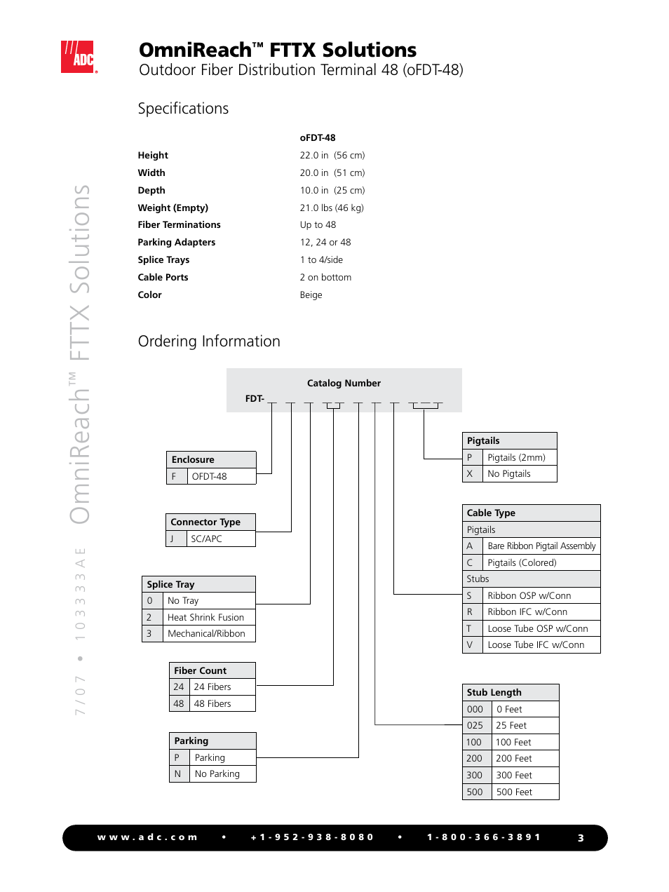 Om n ir ea ch, Omnireach, Fttx solutions | Ordering information | ADC OmniReach oFDT-48 User Manual | Page 3 / 4