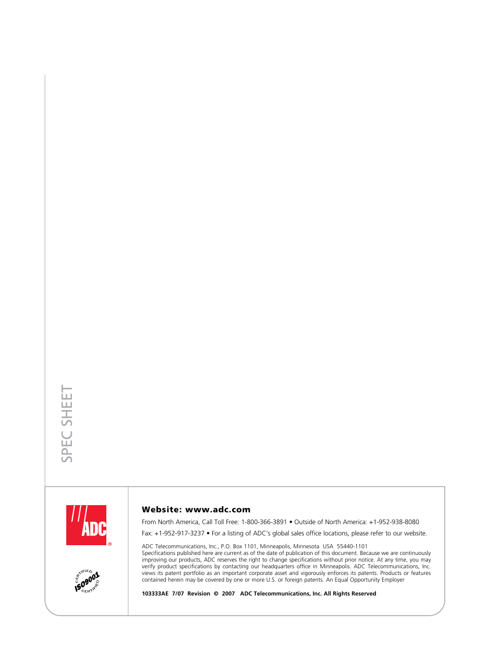 Sp ec s h ee t | ADC OmniReach oFDT-48 User Manual | Page 4 / 4