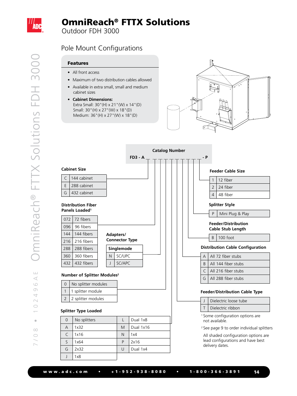 Omnireach, Fttx solutions fdh 3000, Fttx solutions | Outdoor fdh 3000, Pole mount configurations | ADC OmniReach FDH 3000 User Manual | Page 14 / 20