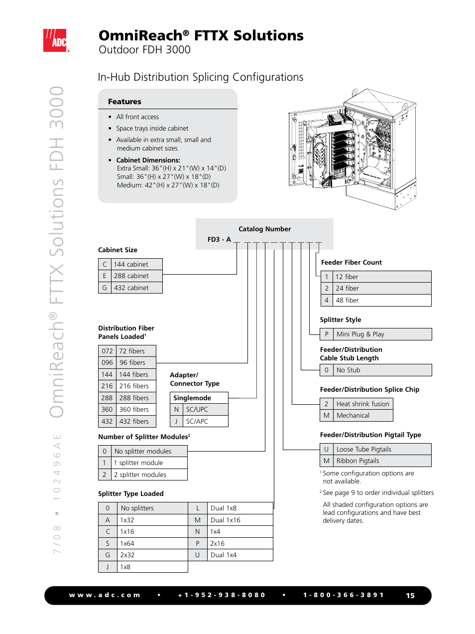 Omnireach, Fttx solutions fdh 3000, Fttx solutions | Outdoor fdh 3000, In-hub distribution splicing configurations | ADC OmniReach FDH 3000 User Manual | Page 15 / 20