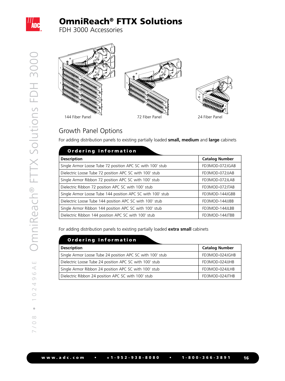 Omnireach, Fttx solutions fdh 3000, Fttx solutions | Fdh 3000 accessories growth panel options | ADC OmniReach FDH 3000 User Manual | Page 16 / 20