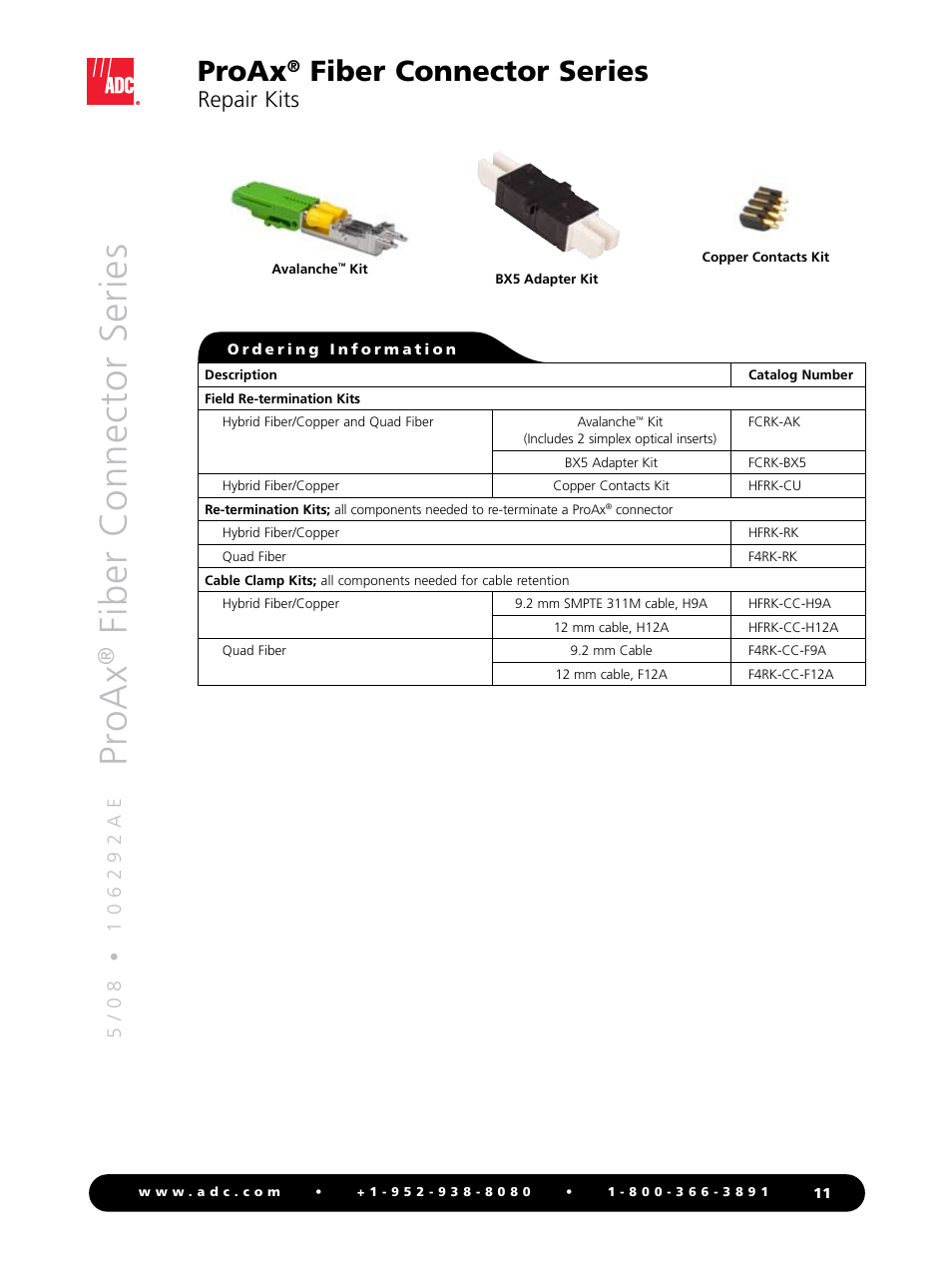 Pr oax, Fiber connector series, Proax | Repair kits | ADC Triaxial Camera Connectors ProAx User Manual | Page 11 / 16